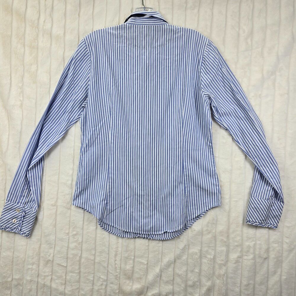 Lilly Pulitzer Women's Blue & White Striped Button Down Ruffle Shirt Size 10 - Picture 8 of 14